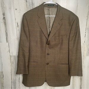 Lauren Ralph Lauren‎ Vintage Wool Cashmere Houndstooth Blazer size 43 Tan